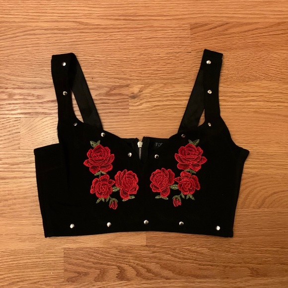 New Topshop Rose Studs Cropped Tank - Picture 2 of 5